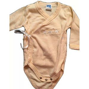 BOUT CHOU One Piece, Yellow & White Stripe, 3 Mo, Wrap Embroidered, PARIS FRANCE